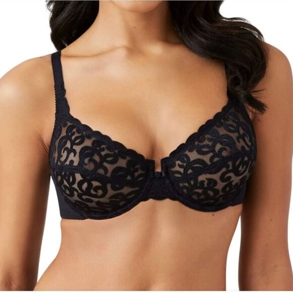Wacoal Arabesque Lace & Mesh Underwire Bra 40DD Black 85199 Unlined Full Figure - Picture 8 of 9